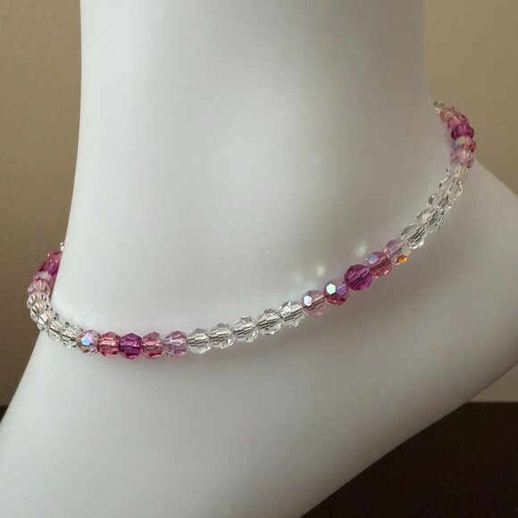 Pink Round Crystal Anklet Bracelet | Elegant Sparkle | Handcrafted - Picture 2 of 5